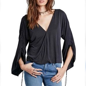 Free People Graphite Black V-Neck Blouse. Like New!